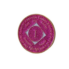1 Year NA Clean Time Chip Glossy Pink Glitter Gold Tri-Plate Medallion, 1 Year NA Clean Time Chip Glossy Pink Glitter Gold Tra / 1년 NA 클린 타임 칩 글로시 핑크 글리터 골드 트라이플레이트 메달리온, 1년 NA 클린 타임 칩 글로시 핑크 글리터 골드 트라