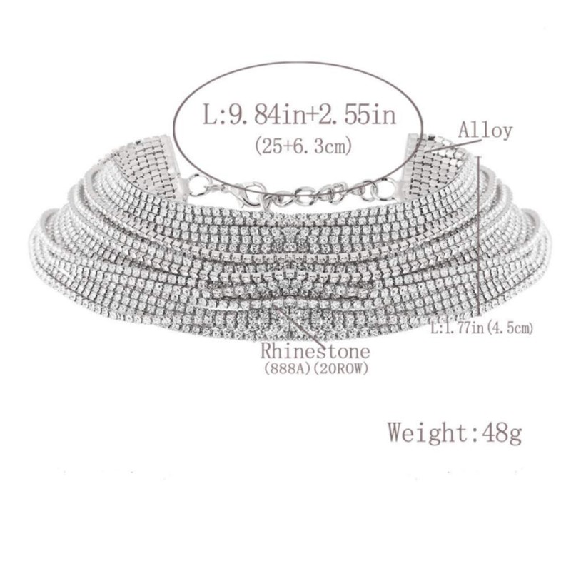 (Silver) - YERTTER Multi Layered Chain Rhinestone Choker Fully Diamond