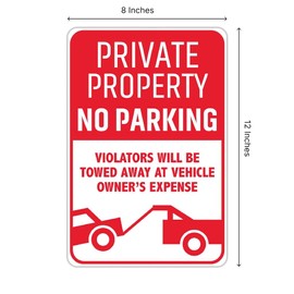 Set of 3 Private Property No Parking Sign with H-Stakes - 12x8 Inch No Parking Signs for Business or Yard - Stay Off Grass Signs for Yard - Violators Will Be Towed Away At Vehicle Owner's Expense