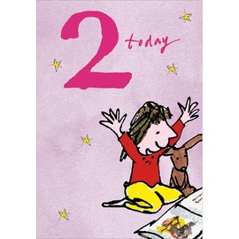 Woodmansterne 2nd Birthday Card for Girls - Happy Birthday Card Age 2 with Quentin Blake Girl and Books Illustrated Design - Birthday Card for Her
