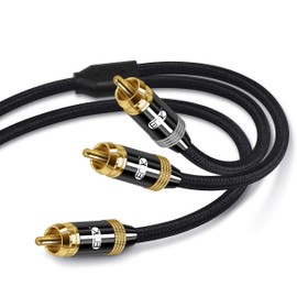 RCA Y-Adapter Stereo Audio Cable,EMK Subwoofer/Coaxial Audio Cable Superb Sounds Quality for Gold-Plated Connectors (2M, RCA Male to 2RCA Male Audio Cable, Black)