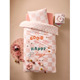 Vertbaudet Good Vibes Children's Bed Linen Set with Recycled Cotton Pink Checked 140 x 150 cm 63 x 63 cm