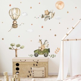 WANDKIND Safari Animals Africa Wall Sticker Safari Children's Room V368 Hand Drawn Sticker Nursery Wall Sticker Jungle with Lion Elephant Giraffe Zebra (40 x 40 cm)