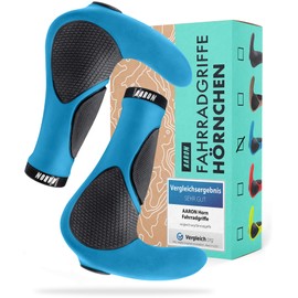 AARON Horn - Handlebar Grips with Gel Cushioning - Ergonomic Handlebar Horns Made of Non-Slip Rubber - Bicycle Grips for E-Bike, Trekking Bike, Mountain Bike, Touring Bike in Blue