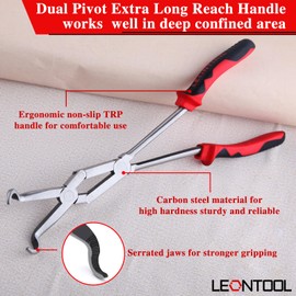 LEONTOOL Extra Long Nose Hose Grip Pliers 13" Spark Plug Pliers Long Reach XL Pivot Ring Nose Plier Hose Removal Plier with Serrated Jaw Spark Plug Boot Puller for Hard to Reach Narrow Spaces,Large