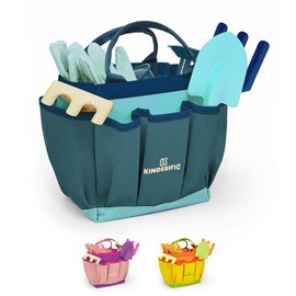 Gardening Set, Tool Kit, for Kids, STEM, Includes Tote Bag, Spade, Watering Can, Rake, Fork, Trowel and Gloves (Ocean Blue)