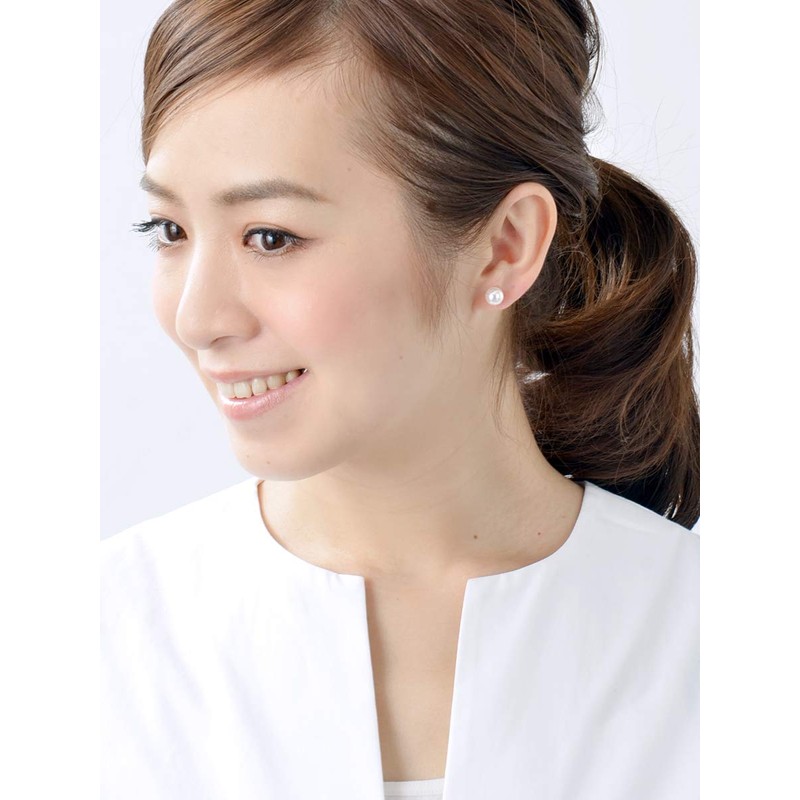 VINGTAINE P1288A-WHG-E Single Grain Pearl Earrings 0.3 inches (8 mm)