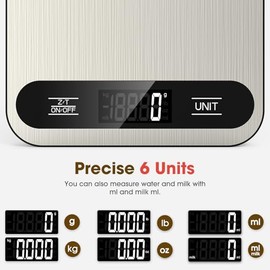 Mik-Nana Food Scale, 22lb Digital Kitchen Scale with 6 Units Tare Function | LCD Display, Stainless Steel Weight Grams and Ounces for Baking, Cooking 