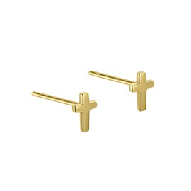 SAINT RAPHAËL Gold Cross Stud Earrings for Women, 18k Gold Plated Sterling Silver, Small Stud Earrings for Men, for Girls, Hypoallergenic Earrings (Classic Gold)