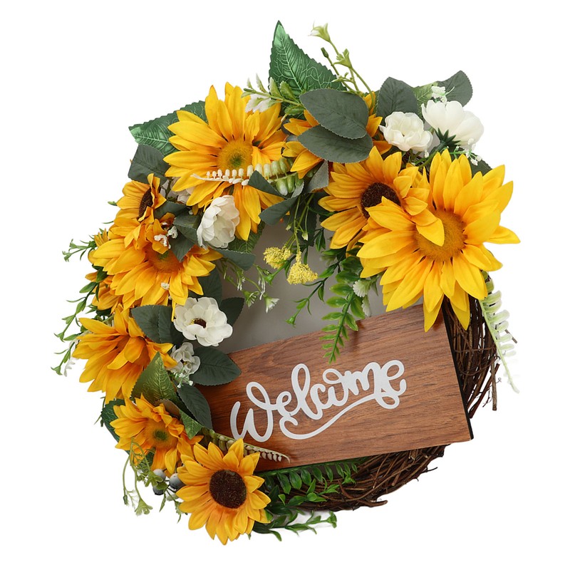 15 Inch Sunflower Wreath for Front Door Artificial Sunflower Wreath