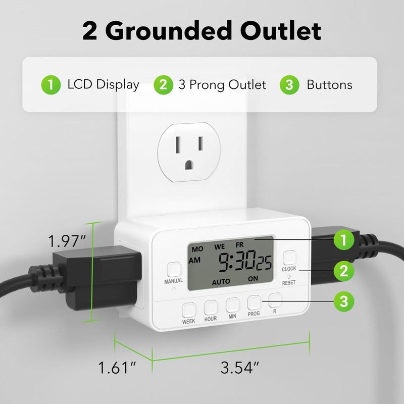 BN-LINK 7-Day Heavy Duty Digital Timer with Dual Outlet, LCD