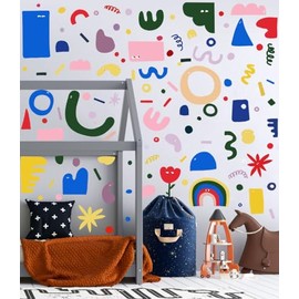 YIMEHDAN Abstract Shapes Wall Decal,Colorful Irregular Polka Dot Vinyl Wall Stickers, Removable Modern Geometric Artwork for Classroom Playroom Bedroom Decor