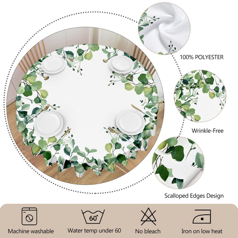 Round Tablecloth 150cm Floral Wipeable Tablecloths Polyester Wipe Clean Table