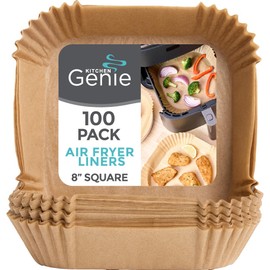 KITCHEN GENIE BPA-Free Air Fryer Liners Disposable, 100 PCS, Non-Stick Oil Proof Parchment Paper Sheets for Easy Clean Cooking, Fits 5-8 QT Basket, Microwave, Toaster Oven, Free of Bleach, 8 In Square
