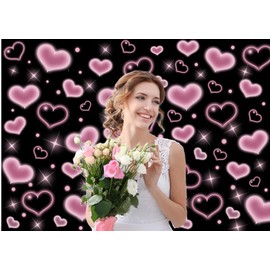 CYLYH 8x6FT Black and Pink Heart Photo Backdrop 90s Background Sweet Women Men Happy Birthday Party Photography Background Studio Props D901