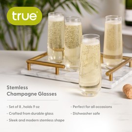 True Stemless Champagne Flutes, Stemless Mimosa Glasses, Prosecco Wine Flutes, Party Glasses, Cocktail Cups, Mimosa Bar Supplies, 9 oz, Set of 8