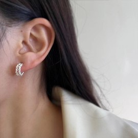 Crymystal Vintage C-Form Ohrringe Kleine Halbreife Ohrringe Wickelreife Hängelohrringe Doppelsilber C-Form Ohrringe unregelmäßige Blinden Ohrringe Schmuck Frauen und Mädchen Geschenk (Silber)