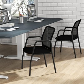 Giantex Office Guest Chair Set of 2, Waiting Room Chairs with Mesh Back, Padded Seat, Armrests, Metal Frame, 330 Lbs Capacity, Conference Chairs No Wheels for Reception Room, Meeting Room, Lobby (1)