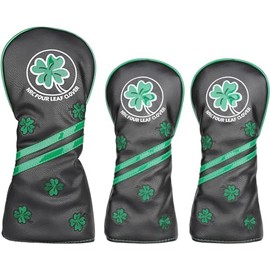 Golf Headcover Driver DR 440cc 460cc Wood Cover FW Utility UT Cover Clover Pattern with Conversion Doug Waterproof (Black Clover Pattern, 1pc for Wood)