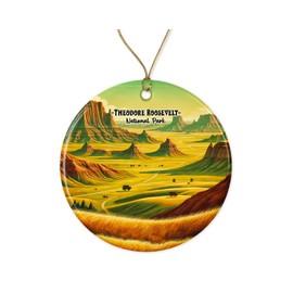 ABSMDesigns Theodore Roosevelt Ornament - Dakota Travel Keepsake - National Park Xmas Ornament - Memory Ceramic Ornament - Holiday Decor Printed on Both Sides