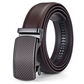 PFARD men's ratchet belts，Brown Leather belt for casual with adjustable buckle，men's belts work&dress,Adjustable Slide Buckle belt in Gift Box