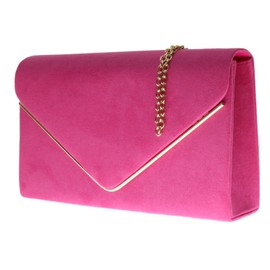 Girly Handbags Womens Faux Suede Clutch Bag Envelope Metallic Frame Handbag Fuchsia