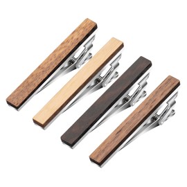 4 PCS Tie Clips for Men, Wood Tie Clip for Wedding Anniversary Business and Best Gift