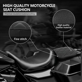 DREAMIZER Motorcycle Leather Pillion Rear Passenger Pad Seat 8 Suction Cups Black Liamond Rectangular Seat Compatible with Harley Cruiser Chopper Custom Dyna Sportster Softail Touring XL883 1200 48