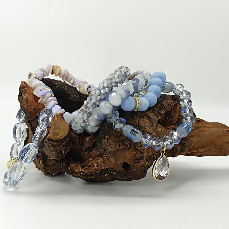 Yomisa Boho Beaded Bracelets/Bangle for Women,Multilayer Wrap 6PCS Healing Natural