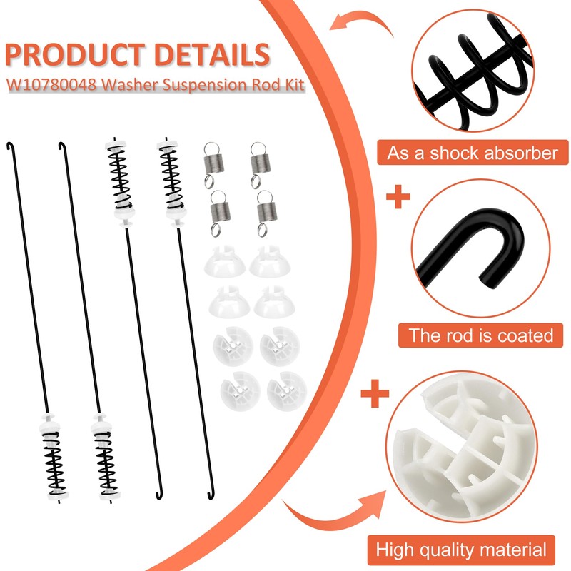 Updated W10780048 Washer Suspension Rod Kit (4pcs) with W10400895 Suspension