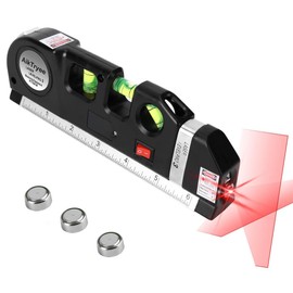 Bauihr Nivel Láser Multipropósito, Líneas Láser Transversales Horizontales y Verticales Estándar, Cinta Métrica 2.5m, Regla Metalica 15cm, Flexometro y Nivel Láser para Aaplicar en Techo/Piso/Pared