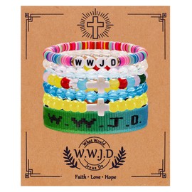 LOAYHOAY W.W.J.D. Webbing Bracelets Adjustable Christian Gifts Wristbands What Wound Jesus Do Bracelet Religious Faith Colorful Christian Stretch Beaded Bracelets Colorful