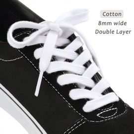 Handshop Wide Flat Athletic Shoelaces 5/16"(2 Pair) - Shoe Laces for Sneakers and Casual Shoes Replacements White 55 inch (140cm)