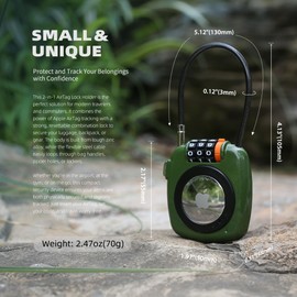 UP Security AirTag Secure Holder with Wire Cable - Anti-Theft 3-Digit Combination Lock - Durable Protective Case for Luggage - Small Luggage Locks (Green)