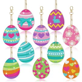 Wishstar 5D Diamond Painting Set Easter, 10 Pieces Easter Egg Diamond Painting Keyring, DIY Easter Diamond Painting, Diamond Painting Kits Easter Egg, Easter Children, DIY Craft Gifts Gift