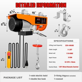 Electric Winch 440Lbs, 110V Electric Hoist with 13ft Remote Control,39.4ft Single Cable Lifting Height & 11.5 Ft Power Cord, Warehouses, Construction Site, Attic
