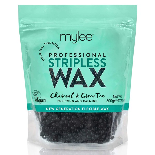 Mylee Professional Hard Wax Beads 500g, Stripless Wax Depilatory Waxing Pellets Solid Film Beans No Strip Needed, Painless Gentle Hair Removal of Full Body, Face & Bikini Line (Charcoal & Green Tea)