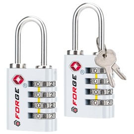 Forge Dual-Opening: Key or Combination Access Lock, TSA Approved Locks for Luggage, Pelican case, Travel, Gym, School, Stainless Steel Shackle. (White, 2 Pk)