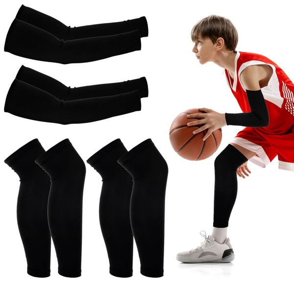 JIEYAO Kids Arm Sleeves & Basketball Leg Sleeves Set, Non-Slip