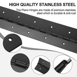 2 Pack Heavy Duty Piano Hinge 12 Inch x 2 Inch Width, 0.047'' Thick Stainless Steel Black Continuous Hinge for Cabinet, Door, Toolbox, Wooden Box, Metal Plate, Furniture, Industrial Project