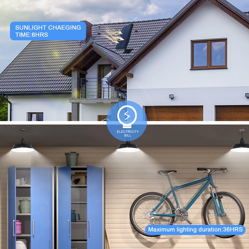 GUYULUX Solar Pendant Lights Outdoor, Solar Shed Light with 360°