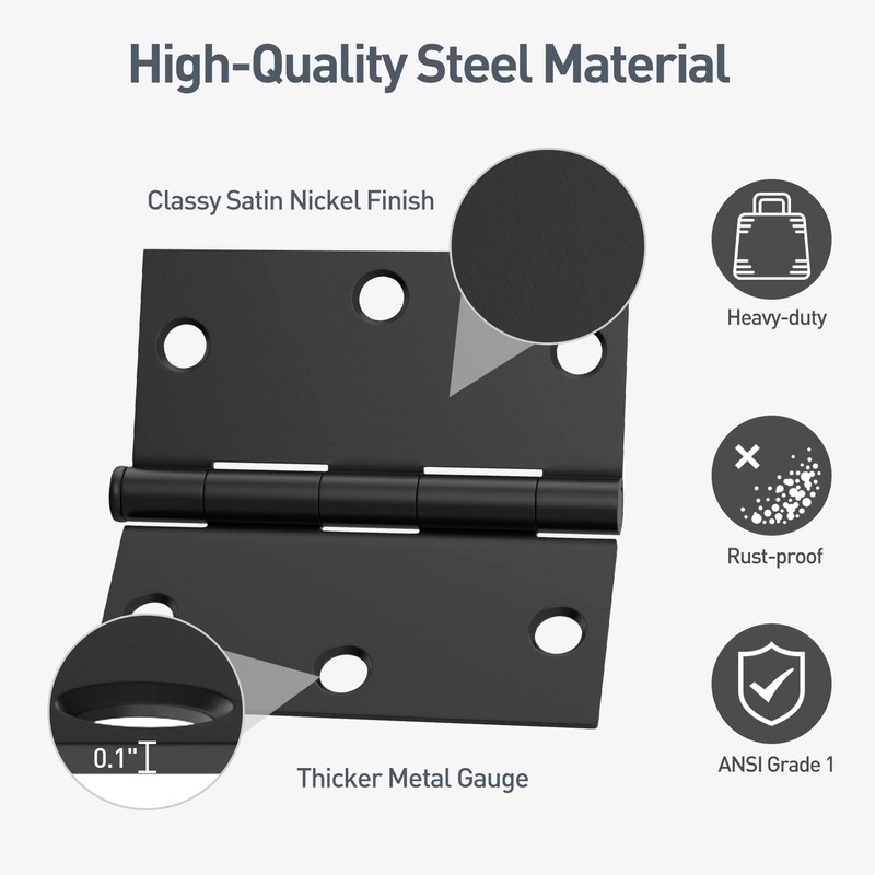 3 Pack Door Hinges 3.5 Inch with Square Corner, Matte
