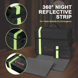 ROLOWAY Large (17 x 12 x 5.8 inches) Fireproof Bag with Reflective Strip, Water Resistant Fireproof Document Bag Safe for Money, Documents and Valuables Storage