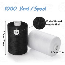 ilauke Sewing Thread, 12 Spool All Purpose Polyester Sewing Thread, Each 1000 Yards Sewing Thread for Hand Sewing,Quilting,Sewing Machine, 2 x White & 2 x Black
