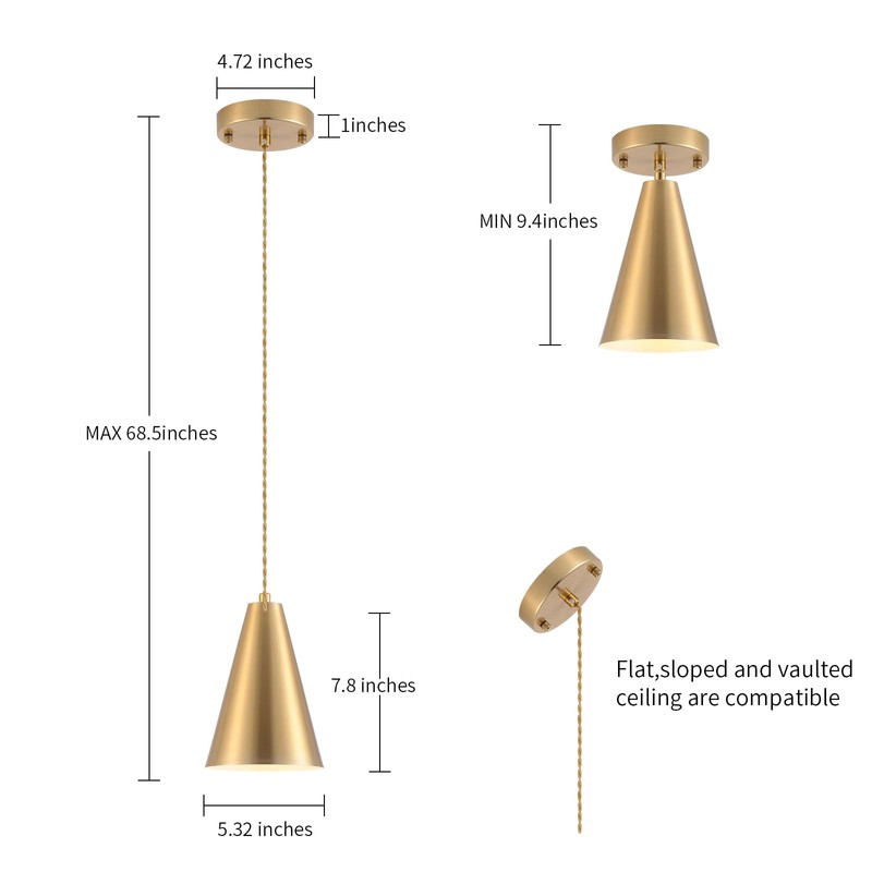Dijiahua Gold Battery Operated Pendant Lights Kitchen Island 3 Pack
