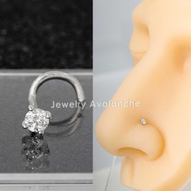 Jewelry Avalanche 2.5mm Diamond Nose Screw Nose Stud 14K White Gold 20G Nose Ring Stud Unisex Cork-screw Diamond Nose Stud NSCRW20G-25WDWG