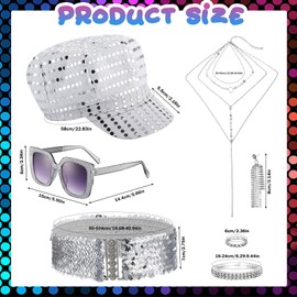 ViEinkaufen 8 Pcs 70s Abba Accessories Set,1970s Disco Fancy Dress Set with Sequin Hat Necklace Bracelet Earrings Ring Sunglasses Belt for 70s 80s Disco Theme Party