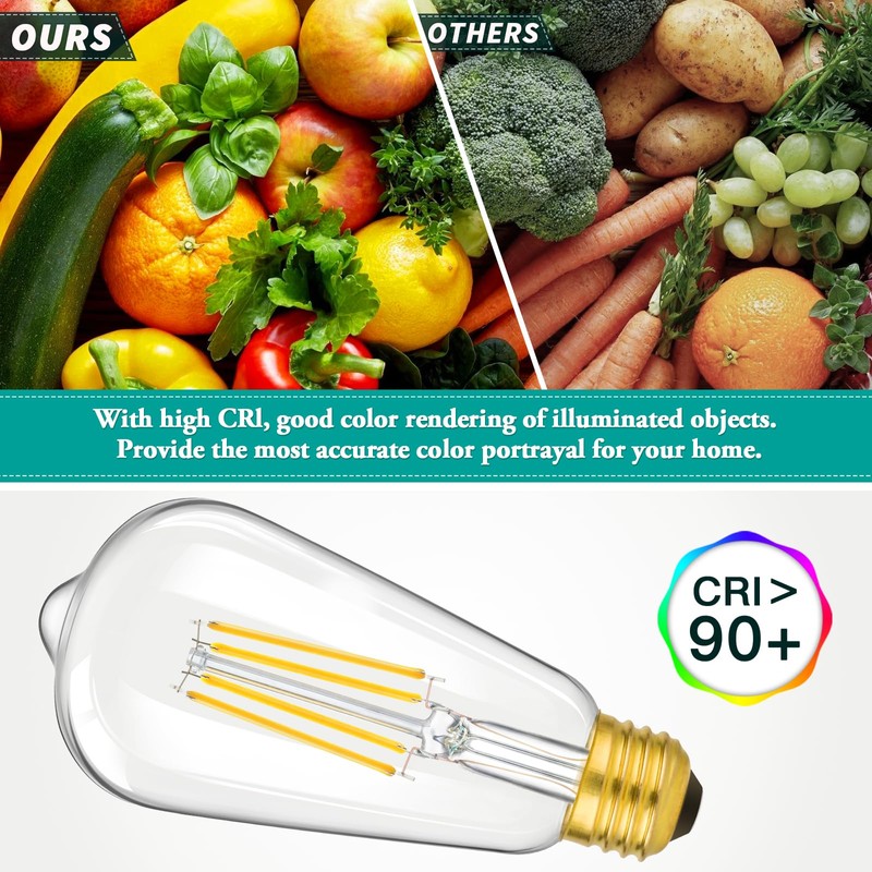 4-Pack Vintage 8W ST64 LED Edison Light Bulbs 100W Equivalent,