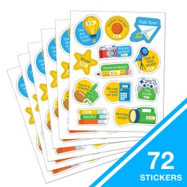 IXL 72 Superstar Shout-Outs Stickers for Kids, 6 Sheets of Stars, School Supplies, Sports, Paper Airplane, and More Incentives for Awards, Classroom Prizes, Reward Chart, Crafts, Scrapbooking, Planner