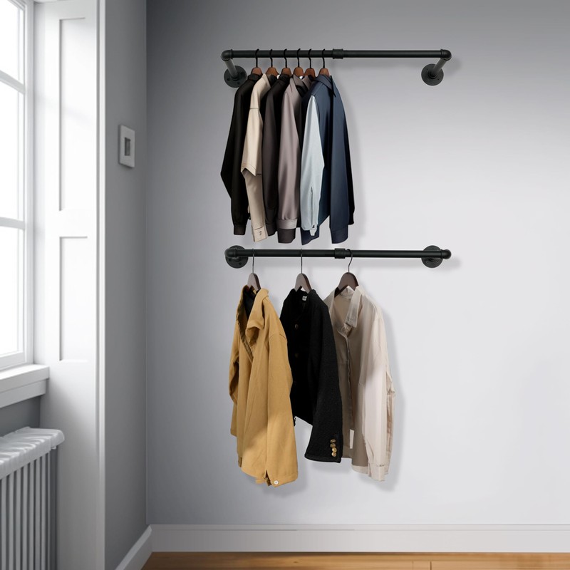 WEBI Clothing Rack Wall Mount,24" Industrial Pipe Clothes Rack for